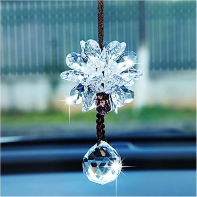 Auto Hanger - Achteruitkijkspiegel Decoratie - Auto Interieur Verfraaien - Gemaakt van K9 Kristal - 35 cm - Wit