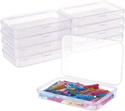 Famanu – Set van 10 rechthoekige plastic opbergdozen met deksels, 13 x 8,5 x 2 cm, voor kaarten, clips en knutselaccessoires