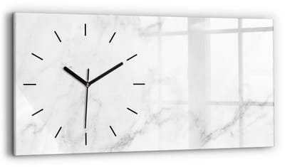 Wallfluent Wandklok - Marmer Unieke Wandklok - 60 cm x 30 cm - Wit Wandklok - Zwarte Handen - Wandklok Zonder Cijfers - Stille Wandklok Slaapkamer - Rechthoekige Glas Klok - Scandinavisch Wandklok - Klok als Muurdecoratie