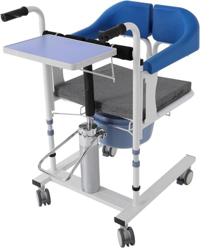 Patiëntenlifter - Transferstoel - Hulp bij verplaatsen - Hydraulisch in hoogte verstelbaar - 100 kg draagvermogen - Blauw
