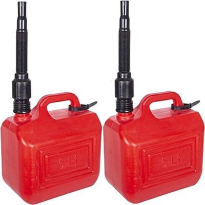 CM Jerrycan/benzinetank - 2x - 5 liter - knalrood - Brandstof jerrycans/benzinetanks - met flexibele schenktuit