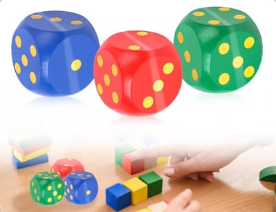 Dailygoods- Dobbelstenen Set - Grote Houten Kubus - Afgeronde Randen - Educatief Speelgoed - Voor Kinderfeest/Schoolspellen - Goudblauw/Groen - Speelgoedkubus