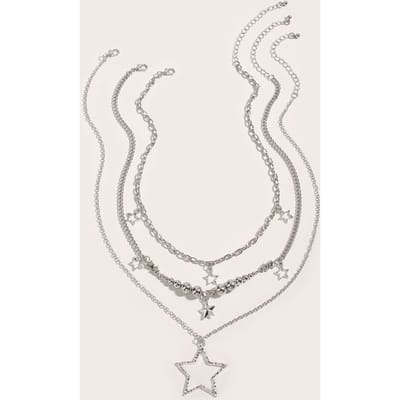 Europese en Amerikaanse Sieraden, Eenvoudige Vijfpuntige Ster Franje Set, Dames Ketting, Retro Ster Ronde Kraal Ketting. one-size zilver