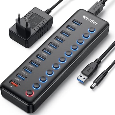 11-poorts USB-splitter hub met individuele schakelaars en snelle dataoverdracht