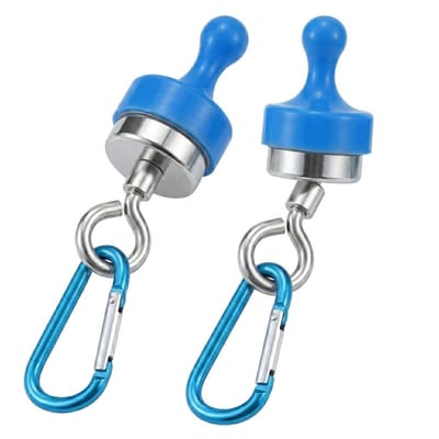 Blauwe magnetische ophanghaken voor tent en camping accessoires – 2 stuks sterke tent haken met karabijnhaak voor lampen, gordijnen en outdoor uitrusting tijdens kamperen