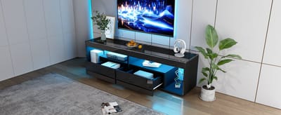 REDOM TV-meubel 180x37x36 cm van spaanplaat, zwart/naturel hoogglans, wandmontage LED en deuren