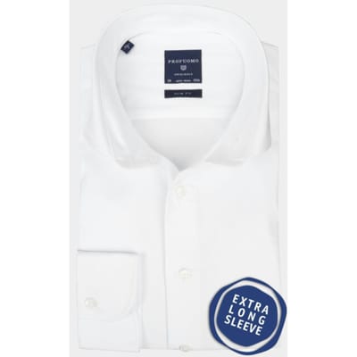 Profuomo slim fit overhemd - mouwlengte 72 cm - twill - wit - Strijkvrij - Boordmaat: 37