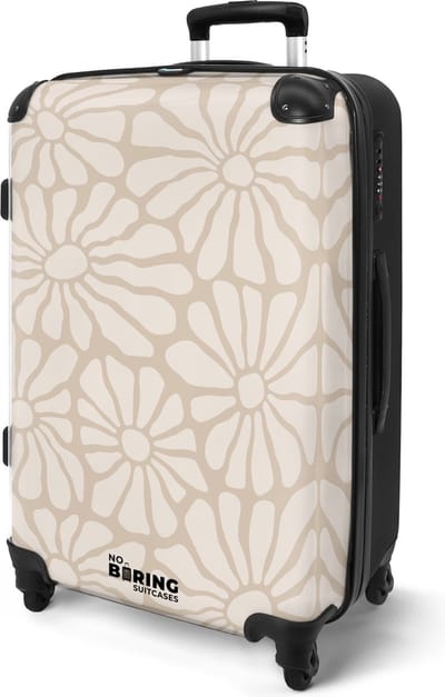 NoBoringSuitcases.com® - Koffer groot - Rolkoffer lichtgewicht - Licht bruin met beige bloemen - Reiskoffer met 4 wielen - Valies grote trolley XL op wieltjes - Harde reistrolley met TSA slot - 20 kg bagage - Reizen