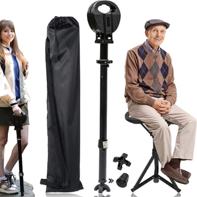 CLVP® Wandelstok met Zitje - Opvouwbaar – Wandel Zitstok Tot 120 kg - Zwart