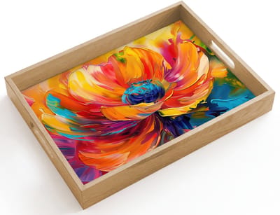Dienblad hout 40x30 cm - Schootdienblad - Bloem - Verflook - Modern - Abstract - Kleuren - Borrelplank rechthoek - Plateau dienbladen