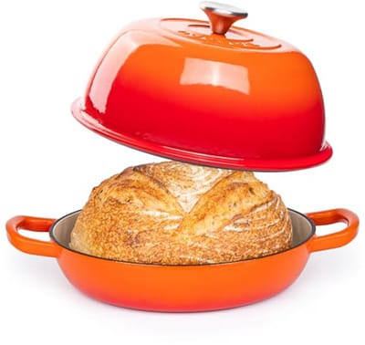 Gietijzeren Dutch Oven - Broodpan Braadpan - Brood Bakken Stoven - Geëmailleerd Oppervlak - 5.7 Liter - Oranje