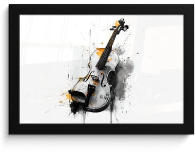 Poster in lijst - Fotolijst 30x20 cm - Posters - Viool - Oranje - Zwart - Penseelstreken - Posterlijst zwart - Decoratie - Wanddecoratie woonkamer - Muurdecoratie slaapkamer
