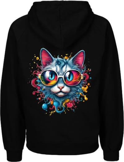 Hoodie met vrolijke print-Zwart-Trui met capuchon cool cat met zonnebril-Maat 86/92
