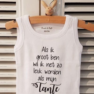 Baby Rompertje met tekst tante jongen of meisje|  Als ik groot ben wil ik net zo leuk worden als mijn tante | korte mouw mouwloos| wit zwart | maat 74-80