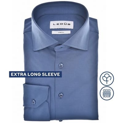 Ledûb Overhemd Extra Long Sleeve Solid Color Cotton Jersey Stretch Mouwlengte 7 Midden Blauw / male