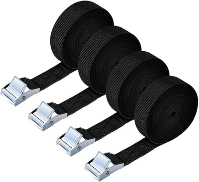Spanbanden - Met klemgesp 150 kg draagvermogen 6 meter lang 20 mm breed - Voor transport vracht bagage camping - Zwart 4 stuks