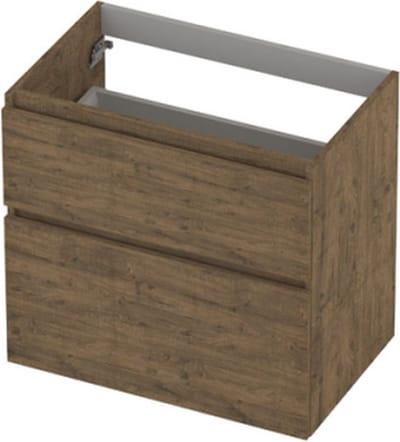 INK® wastafelonderkast 2 laden greeploos houten keerlijst asymmetrisch 70x45x65cm, naturel eiken