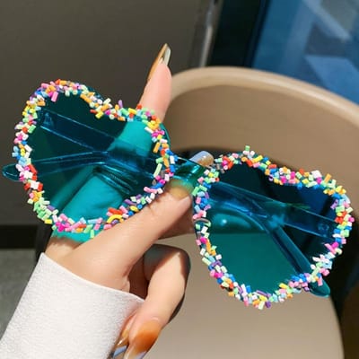 Y2K Premium Haute Qualité Premium Luxe Vintage Rétro Vintage Lunettes de Soleil Protection Solaire Forme Cœur Couleur Bonbon Punk Lunettes de Soleil Protection Solaire Cœur d'Amour
