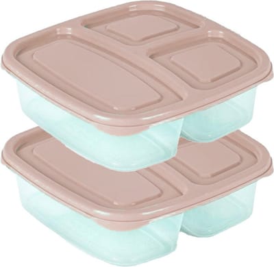 Plasticforte Vershoudbakje - 2x - 3-vaks - 1,2L - meal prep - herbruikbaar - taupe - vaatwasser bestendig - magnetron bakjes