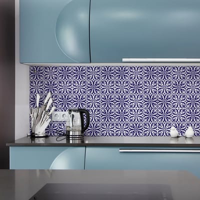Tegelstickers voor de muur in keuken en badkamer - 9 cementtegelstickers, Azulejos-stijl, Amparo - 9 stickers, 10x10 cm