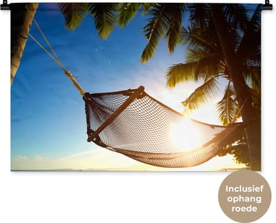 Wandkleed - Wanddoek - Hangmat - Strand - Zon - 90x60 cm - Wandtapijt