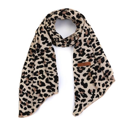 She life style - Gebreide sjaal met luipaard motief - Camel
