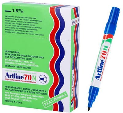 Artline 70 Permanent Marker - Doos 12 Stuks - Kogelpunt 1,5mm - Watervast & Wrijfvast - Hervulbaar - Blauw