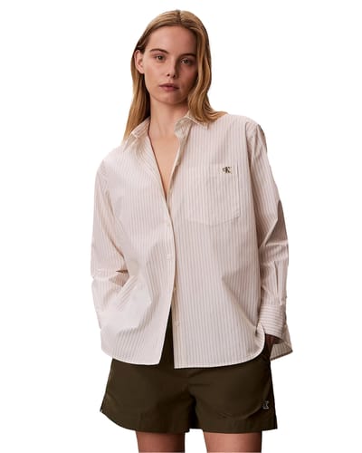Calvin Klein Yarn-dyed Cotton Poplin Shirt Calicoipe Maat: XS | Overhemden Outlet | Dames | Beige