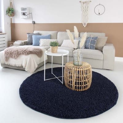 Rond hoogpolig vloerkleed - Shaggy Trend marineblauw 80