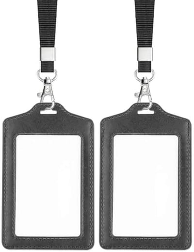 Teskyer 2 stuks dubbelzijdige transparante badgehouder, ID-kaarthouders, met nylon lanyard, voor werk, zaken, oesterkaart, bus, pas, zwart