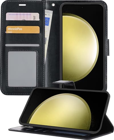 Hoesje - Met Pasjeshouder - Geschikt voor Samsung Galaxy S23 FE - Luxe Bookcase Portemonee - Flip Case - Kunstleer Book Case - Flipcase - Book Cover - Walletcase - Portemonneehoes - Telefoonhoesjes - Zwart