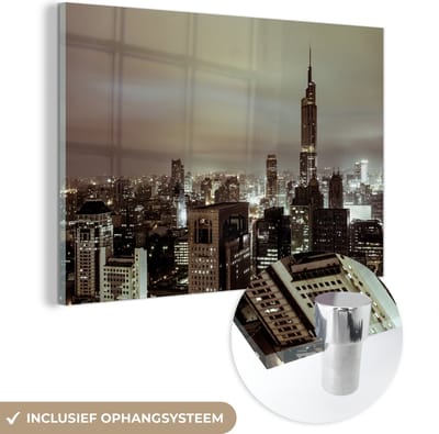® Glasschilderij 180x120 cm - Schilderij acrylglas - Skyline Nanjing in de avond - Foto op glas - Muurdecoratie woonkamer - Wanddecoratie slaapkamer - Schilderijen