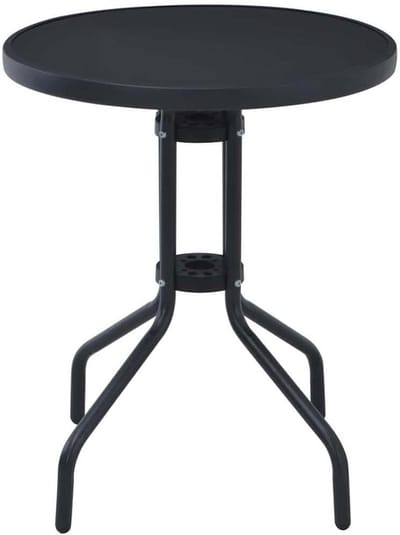 Ronde tuintafel - Buitenmeubel - Gezellig buiten eten - Onderhoudsvriendelijk glasblad - 80 cm - Zwart