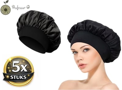 Professor Q Satijnen Slaapmuts - Slaapmuts - Satijn - Volwassenen - Dames - Satin Bonnet - Satijnen Bonnet - Met elastiek - Zwart - 5 stuks