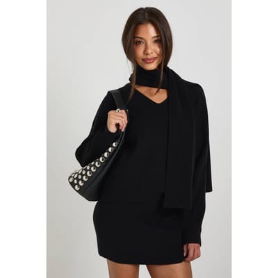 boohoo Dames Chunky Rib Boxy Fit Trui en Sjaal 2-delig | Zwart | Maat: Small