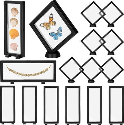 Allecto plus - Zwevende zwarte 3D-fotolijsten voor munten en sieraden - Set van 16 stuks