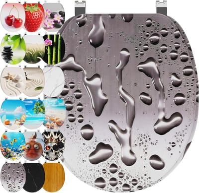 Toiletbril - Toiletdeksel - Badkamer Upgrade - Soft-close Mechanisme - 46 x 37 cm - Grijze Waterdruppels