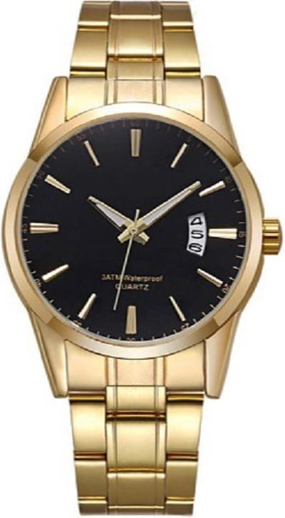 Stijlvol heren horloge - goudkleurig/ zwart - 40 mm - I-deLuxe verpakking