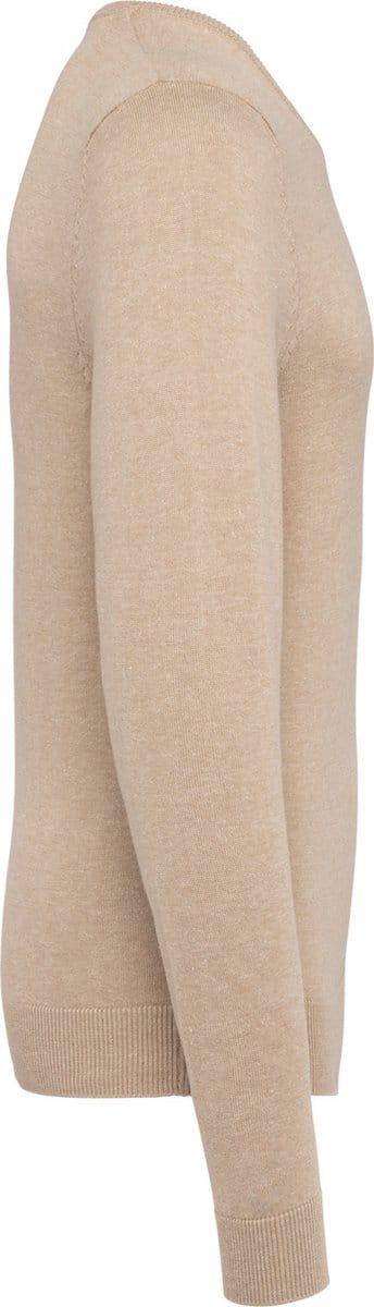Pullover/Cardigan Heren S Kariban V-hals Lange mouw Beige heather 50% Katoen, 50% Acryl