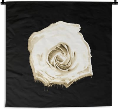 Wandkleed - Roos - Bloemen - Wit - Zwart - 120x120 cm - Wandtapijt