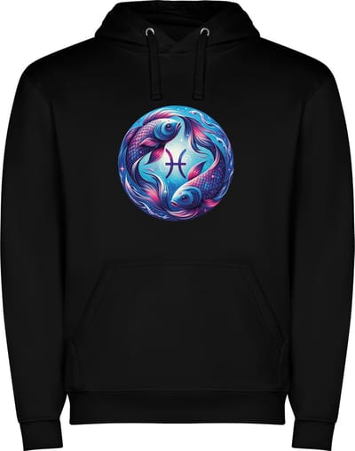 Zwarte unisex hoodie met “ Kleurrijke Sterrenbeeld Vissen – Astrologie – Horoscoop – Zodiac Signs “ Print Full Color merk Roly maat M