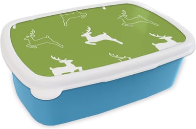 Broodtrommel Blauw - Lunchbox - Brooddoos - Hert - Groen - Patronen - 18x12x6 cm - Kinderen - Jongen