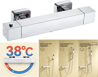 Auralum Max Thermostatische Douchekraan - Hartafstand 15 cm - 38°C Veiligheidsvergrendeling - Met CoolTouch Technologie - Badkraan Set - Waterbesparend - Chroom