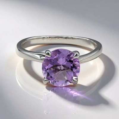 Cavill - Zilveren ring 925 Sterling met platina - Braziliaanse amethist 1 638 ct - Rond slijpsel 8 mm - Elegante smalle band