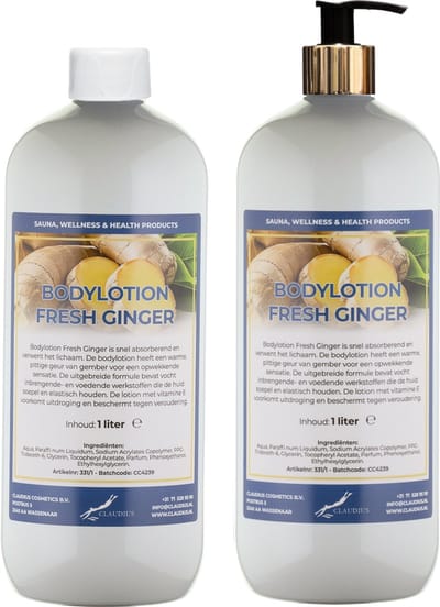 Bodylotion Fresh Ginger 1 Liter - met gouden pomp - set van 2 stuks