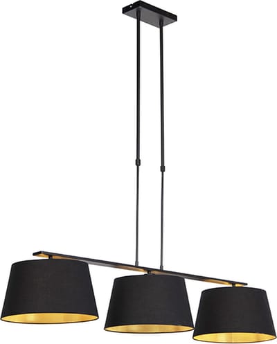 Qazqa eettafel moderne hanglamp - Combi - zwart goud, 3-lichts, 107.5cm, ideaal als eettafellamp , keuken, slaapkamer, woonkamer lamp
