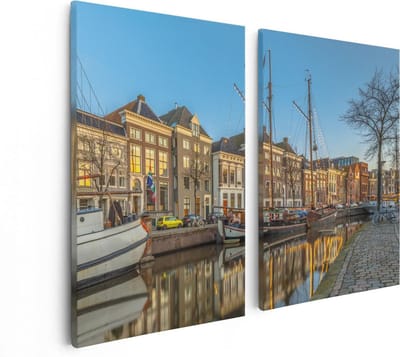 Artaza Canvas Schilderij Tweeluik Groningen Hoge der A Haven - 80x60 - Foto Op Canvas - Canvas Print