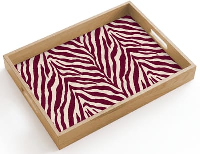 Dienblad hout 40x30 cm - Schootdienblad - Zebra - Motief - Bordeaux - Rood - Borrelplank rechthoek - Plateau dienbladen