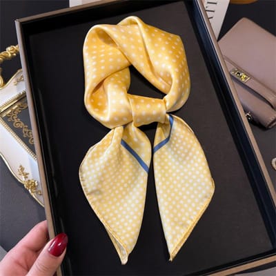 Écharpe Carrée en Soie Imprimée Pois de Luxe pour Femmes Hijab Bandeaux pour Cheveux 70cm Foulard de Cou Foulard Féminin Ruban de Foulard en Satin Headband 70x70cm beige