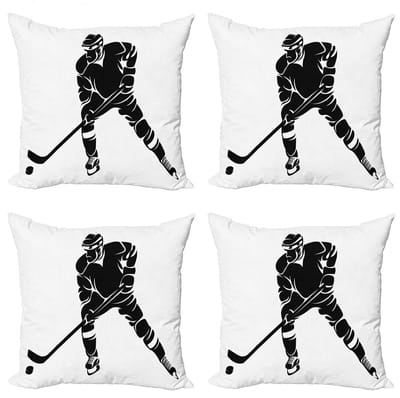 ABAKUHAUS Kussenhoes Set – ijshockey – 4x40 cm – dubbelzijdig bedrukt – zwart-wit